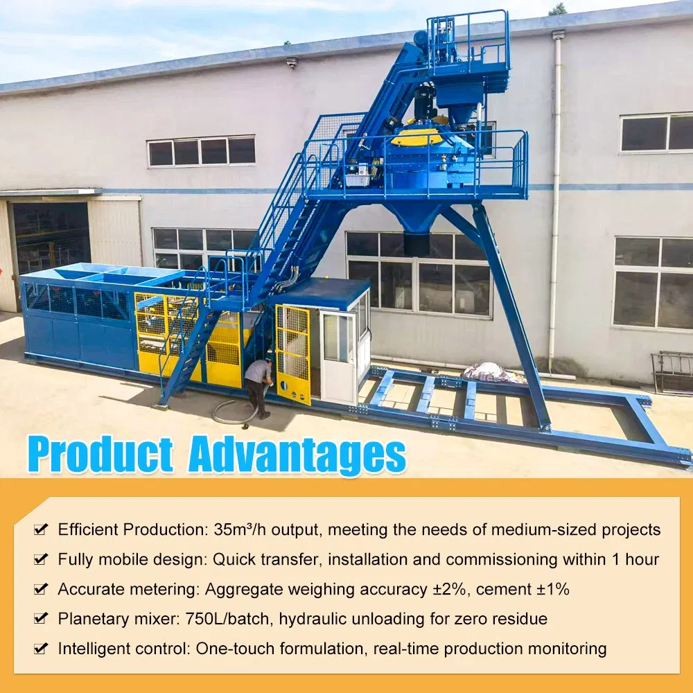 User-Friendly Foundation-Free Concrete Batching Plant with Planetary Concrete Mixer