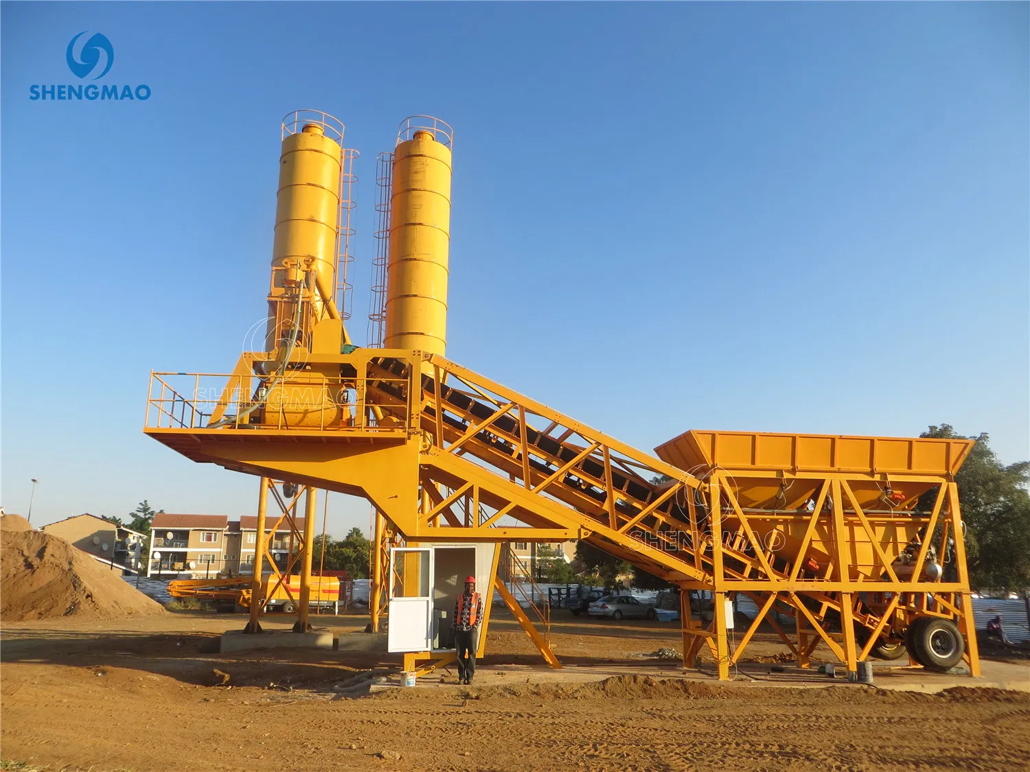 Yhzs50 50m3/H Mobile Concrete Batching Plant with Js1000 Twin Shaft Mixer