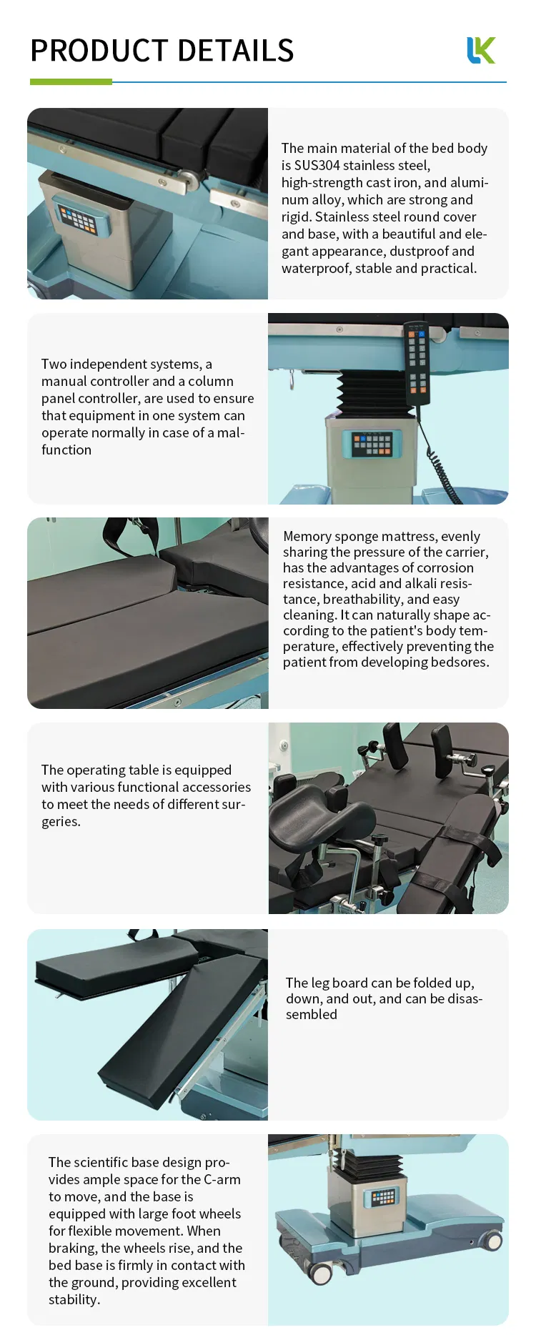 Electric Hydraulic Operating Table Functions
