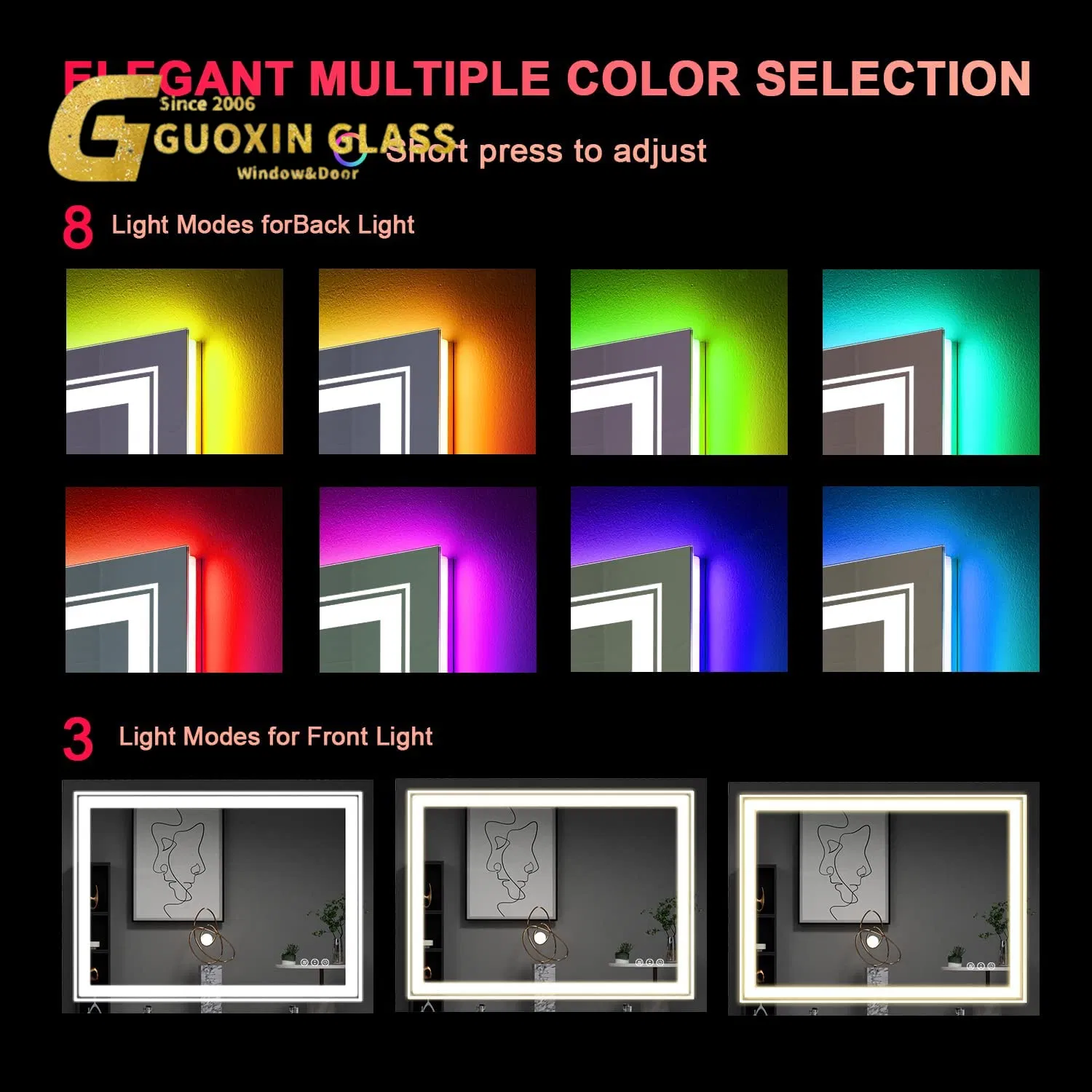 Premium Silver Mirror Decorative Glass Shower Door Railing