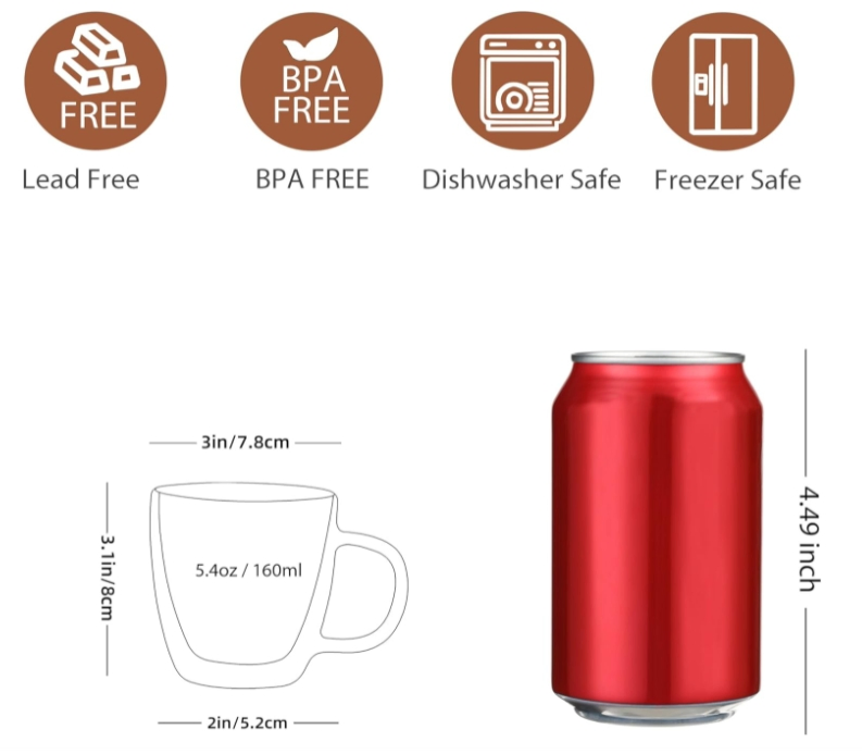 160ml Double Wall Glass for Coffee, Insulated Espresso Coffee Glass