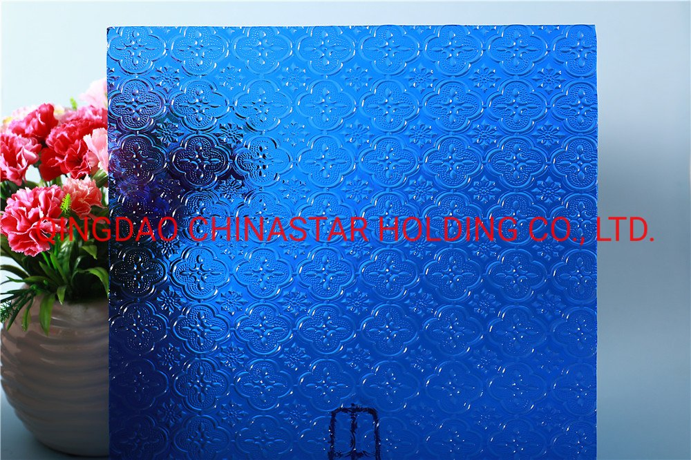 Blue Patterned Glass/Blue Flora/Blue Karatachi/4mm Blue Patterned Glass