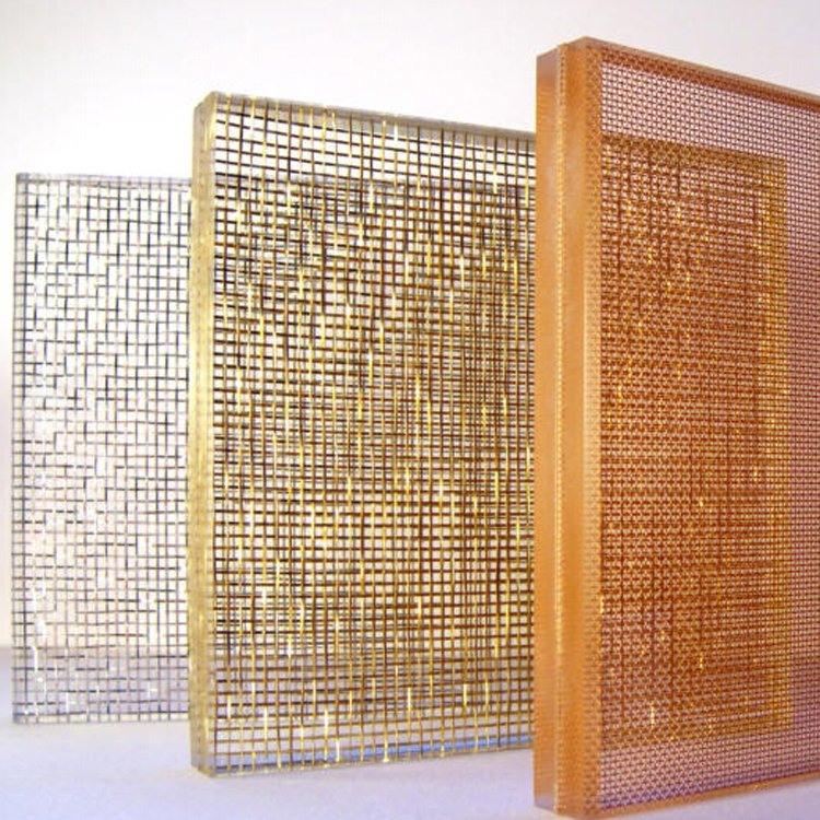 Custom Sizes Decorative Fabric Silk Wire Mesh Laminated Glass Safety Security for Buildings