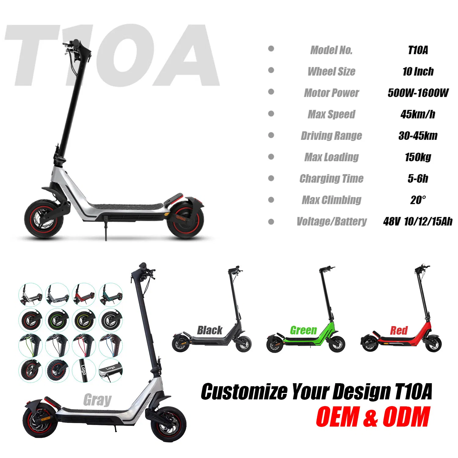 EU Warehouse Max Wheel 48V Powerful 1000W Motor 10inch off Road E Adult Folding Mobility Kick Electric Scooter with CE Abe En17128
