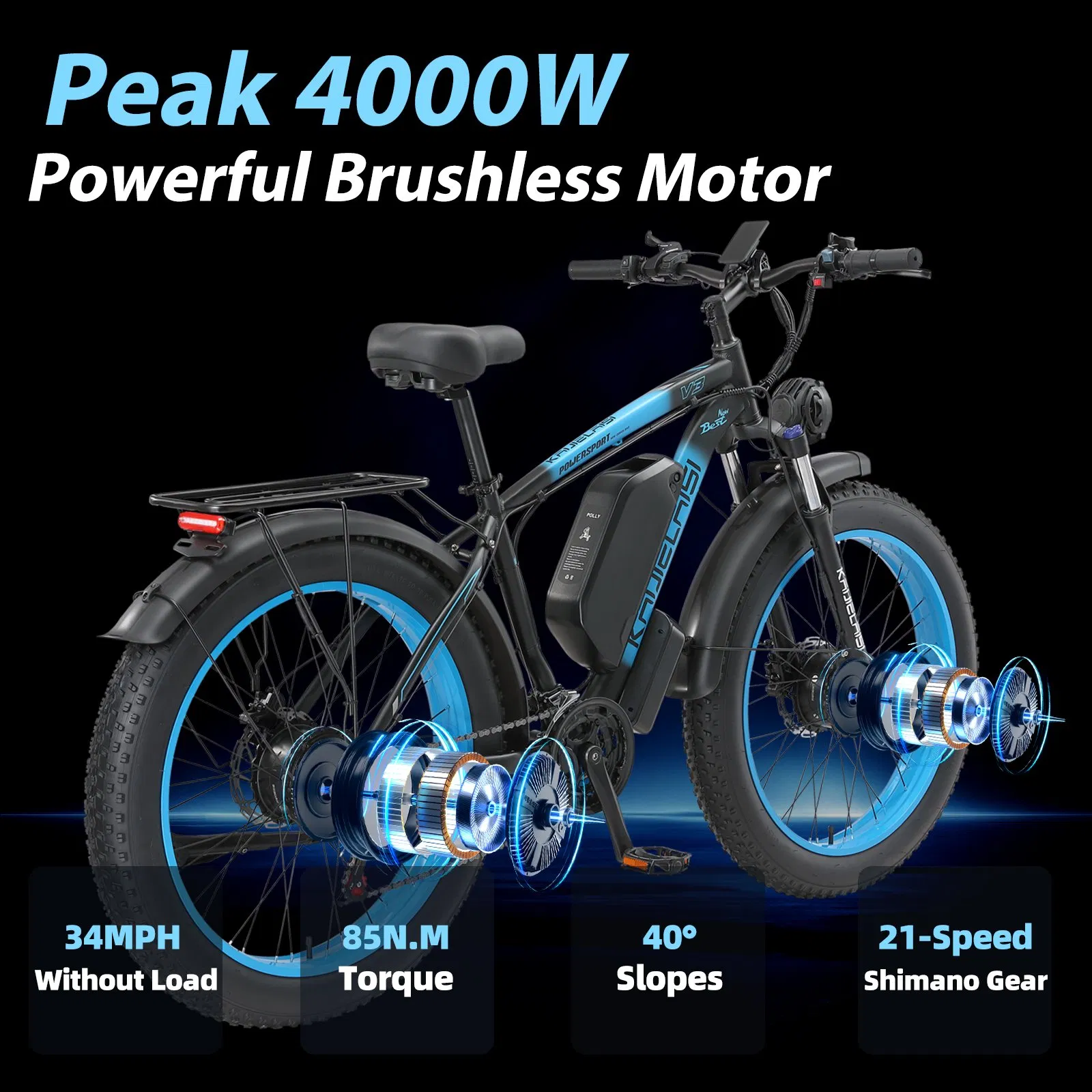 Electric Bike for Adults Peak 4000W Power 26" Fat Tire E-Bikes Dual Motor Electric Bicycle 34mph