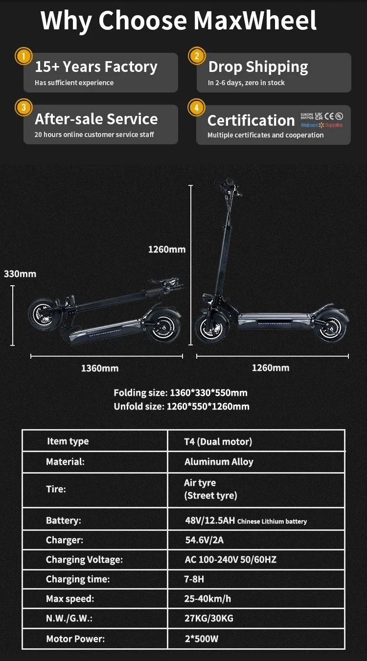 Self Balancing Scooter 48V 1000W Dual Motor Scooter off Road Electric Scooter