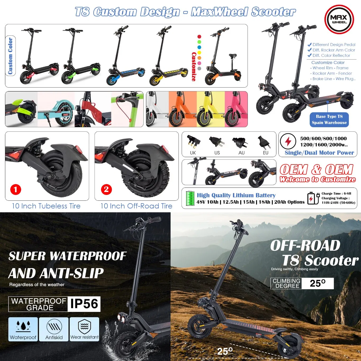 Maxwheel T8 off Road 2000W Mobility Fast Dual Motor Kick Motorscooters E-Scooter Adult Folding Electric Scooter