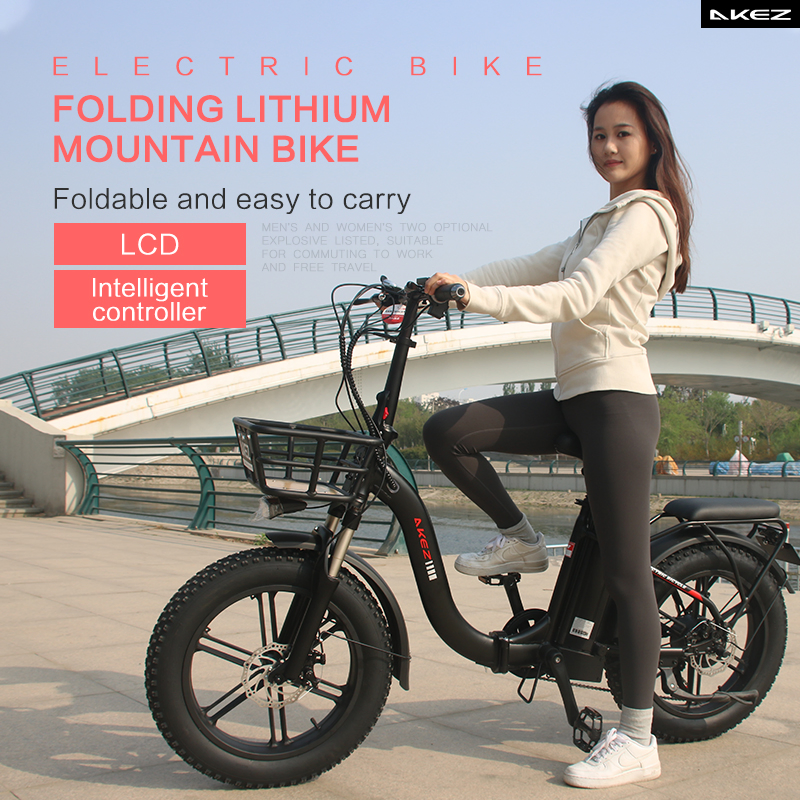 Akez Folding 48V 750W 16ah Fat Tire Electric Bike with Step-Through Frame