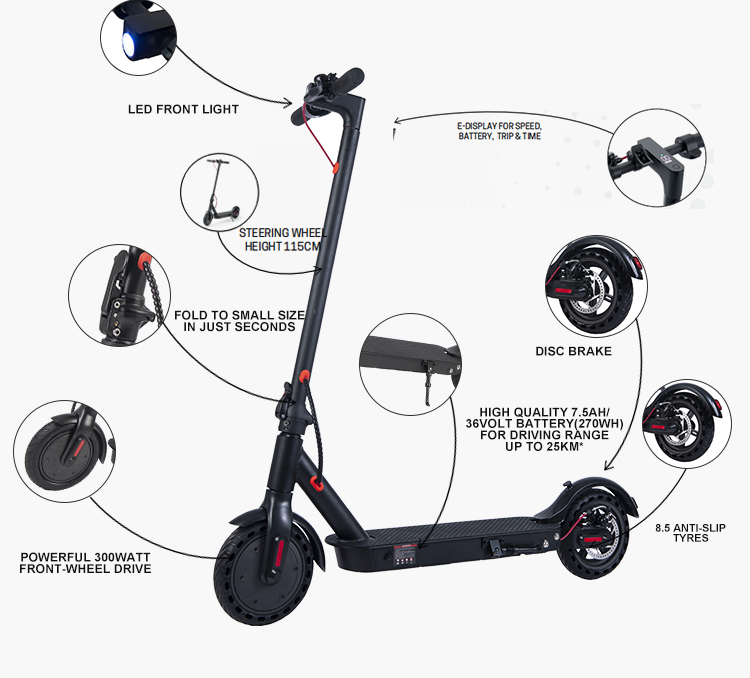 Germany Standard Electric Adult Scooter 350W 7.5A 8.5inch Kick Scooter Foldable Mobility Scooter with Abe Number