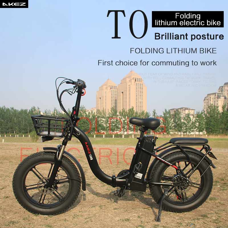 Akez Folding 48V 750W 16ah Fat Tire Electric Bike with Step-Through Frame