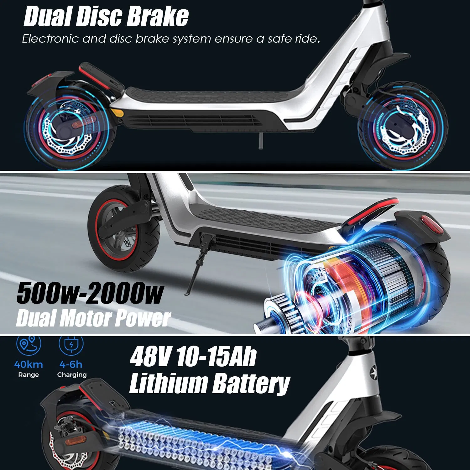 EU Warehouse Max Wheel 48V Powerful 1000W Motor 10inch off Road E Adult Folding Mobility Kick Electric Scooter with CE Abe En17128