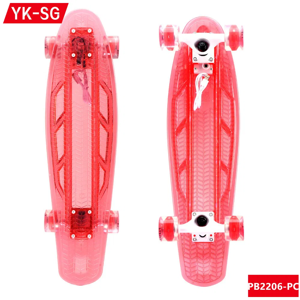 LED Patineta LED Light Wheels Skateboard Electric Skateboard with Transparent Deck