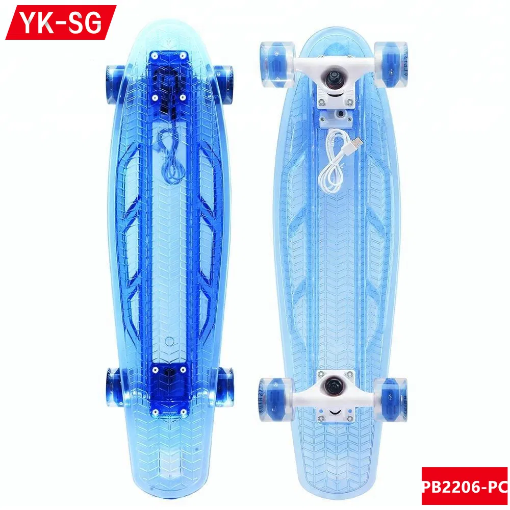 LED Patineta LED Light Wheels Skateboard Electric Skateboard with Transparent Deck