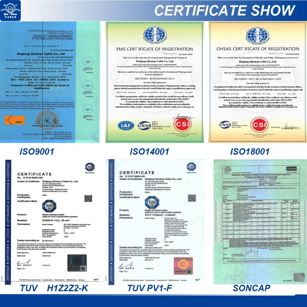 PV Solar Cable TUV Certificate
