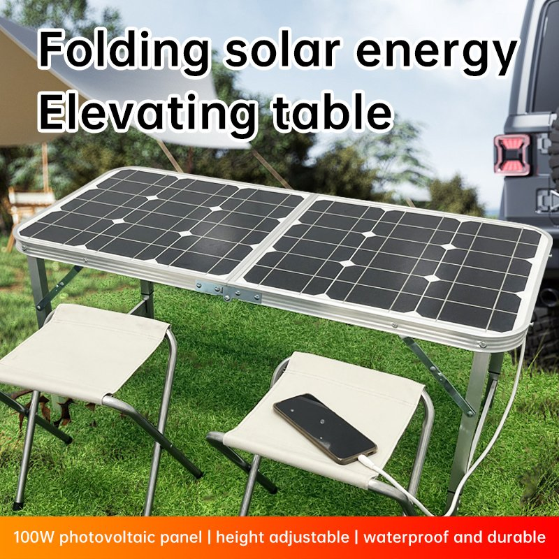 100W High-Efficiency Monocrystalline Silicon Portable Foldable Solar Panel Camping Table IP68 Waterproof