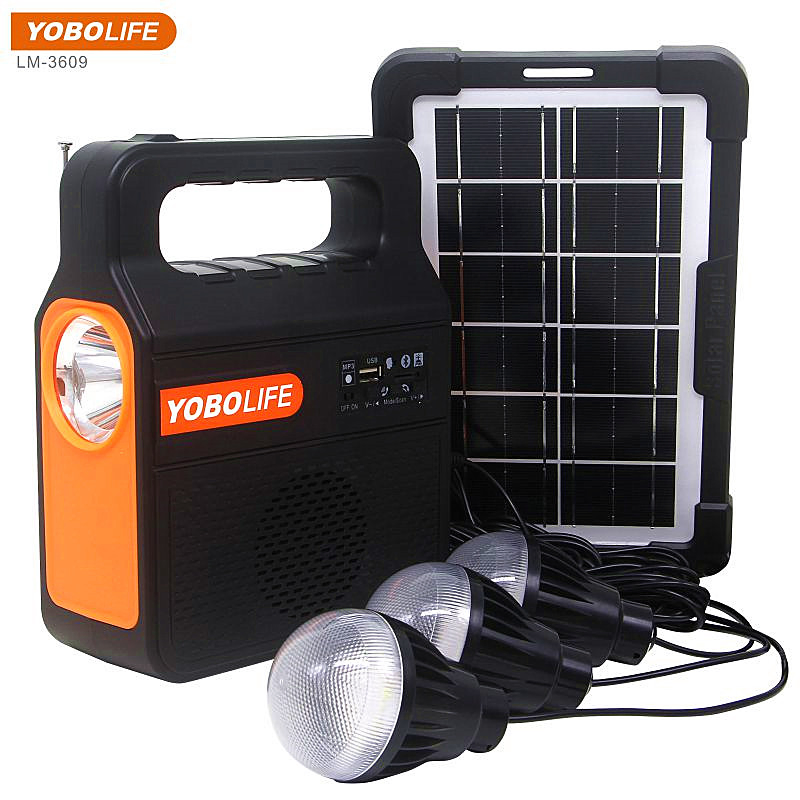 Yobolife Lm-3609 Portable Solar Energy Kit with 4W Solar Panel 3 LED Bulbs and Bluetooth MP3 Music Player Solar Light