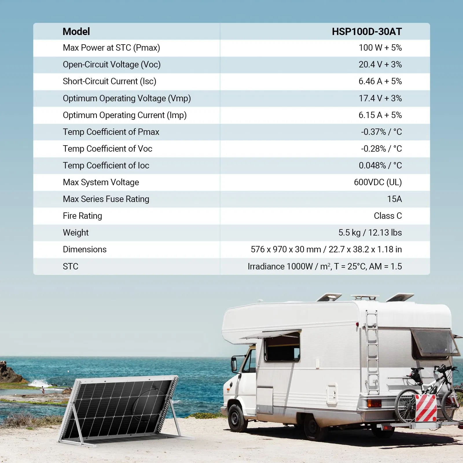 Flexible Thin-Film Solar Panel 100W Lightweight for RV Camping