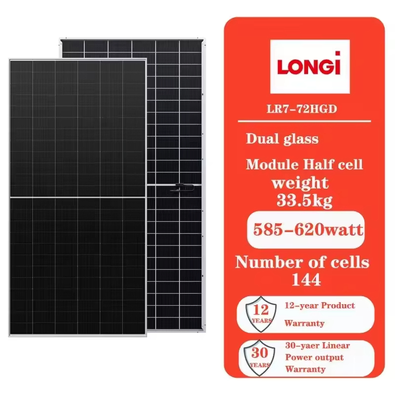 Longi Good Price 585W 590W 595W 600W 610W 615W 620W Hpbc Half Cut Cell Solar Panel Bifacial for Home Use