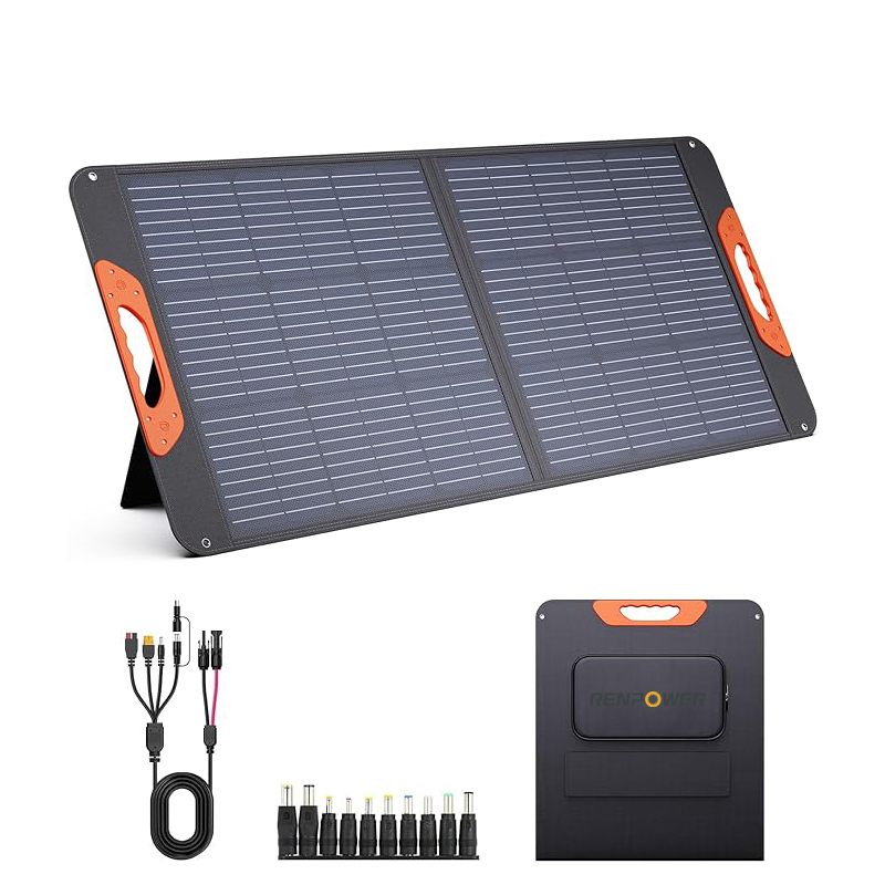 100W Portable Solar Panel, Camping Essentials, 20V ETFE Foldable Solar Panels Charger for Power Station, QC3.0 USB-a &Type-C Output, 23.5% High Efficiency