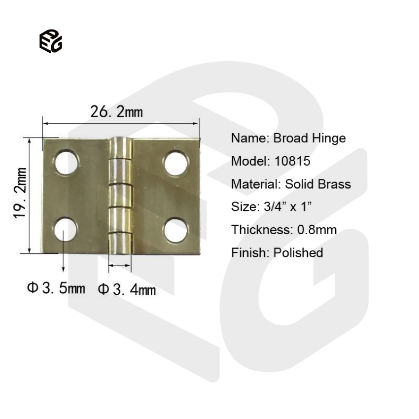 Solid Brass Broad Hinge for Interior Doors, Cabinet Doors and Window Shutters