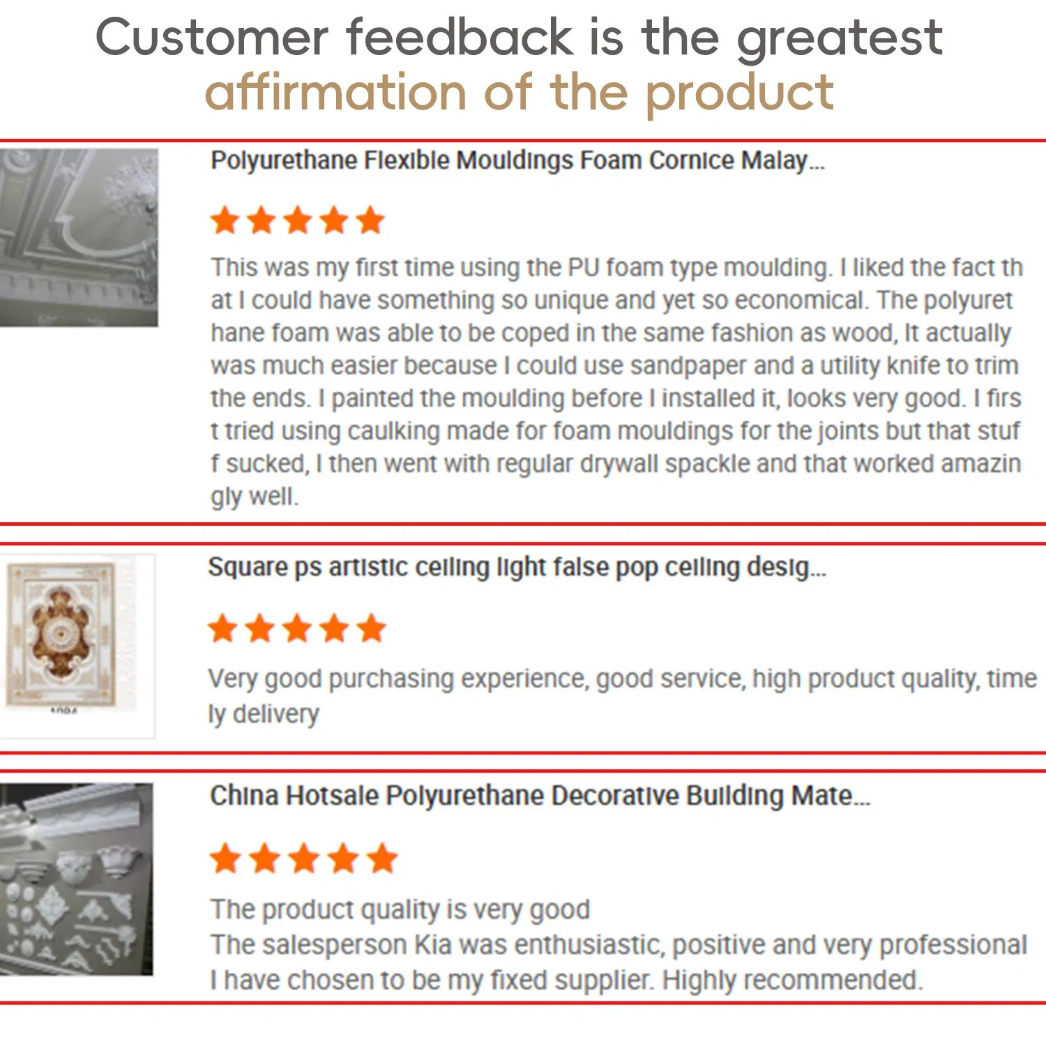 Gunadong Luxury Decor Moulding Polyurethane Cornice Foam Moulding for Home Decoration