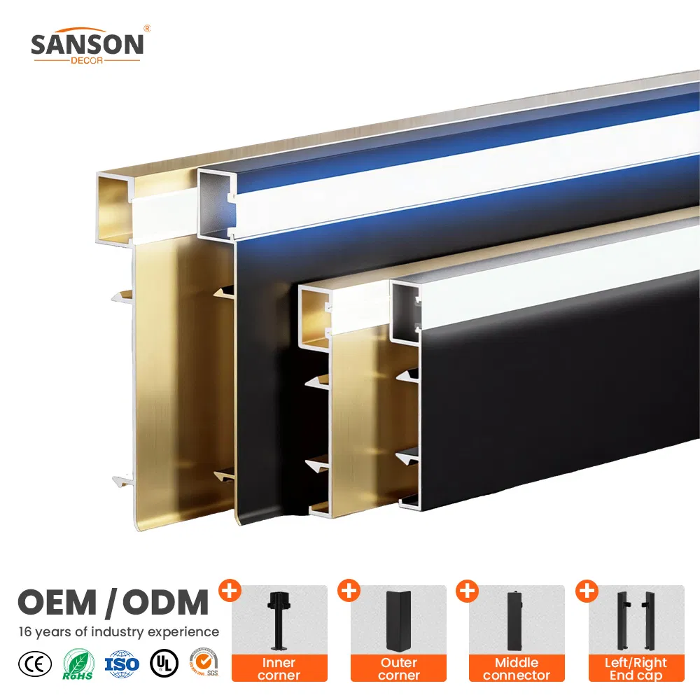 Integrated LED Light Strip Skirting Board, 12cm Anodized Aluminum Alloy Profile with Scratch-Resistant Finish - Customizable
