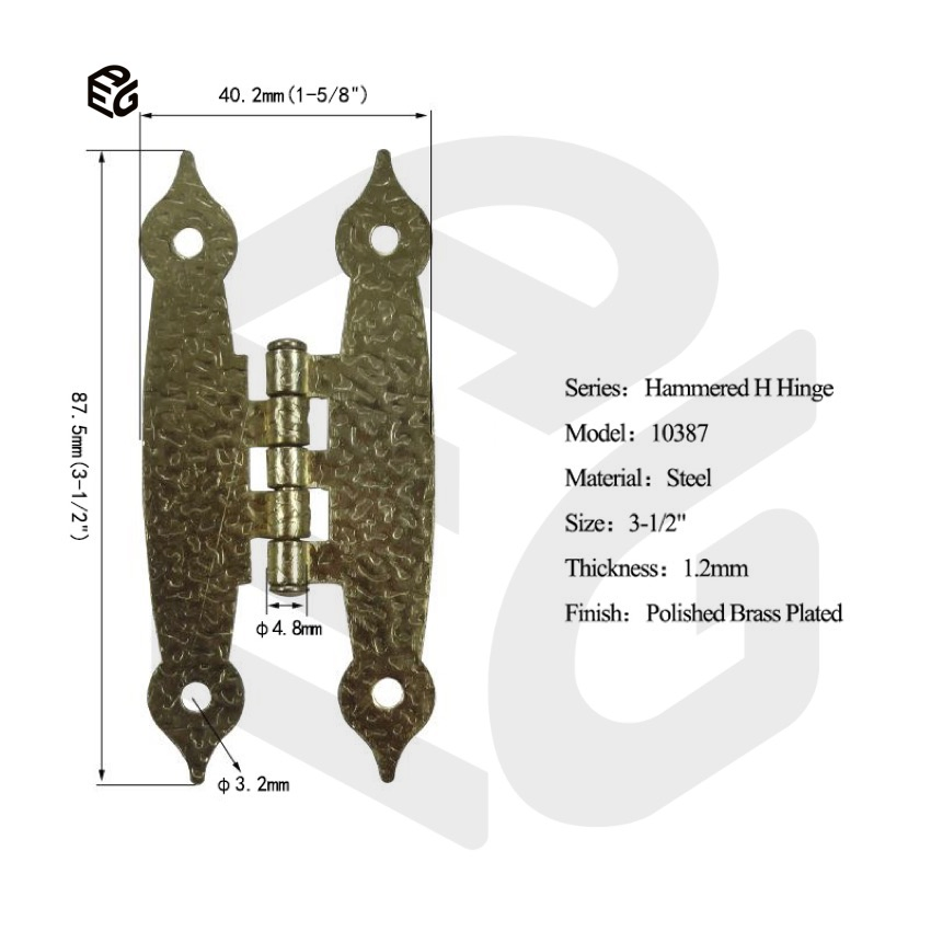 1.5mm Antique Brass H Hinge 3-1/2" for Decorative Door/Window Shutter Application