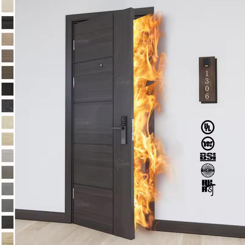 China Top Manufacturer Custom Interior Soundproof Fireproof Wood Door and Wood Frame for Apartment Hotel Fire Rated Wooden Fire Doors