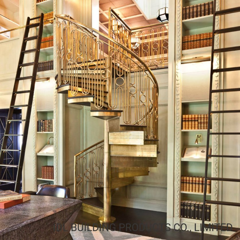 Prefinished Oak Wood Stair Treads for Spiral Stair Staircase with Stainless Steel Handrail