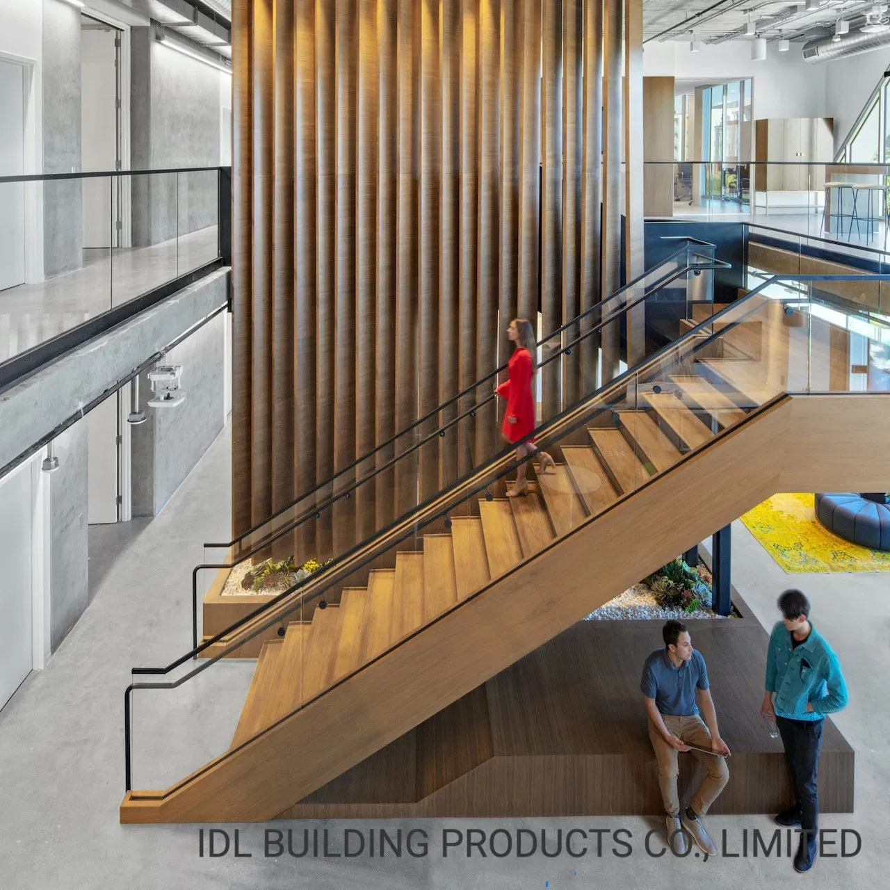 Modern Wooden Tread Stainless Steel Decorative with Glass Railings/Handrail for Home