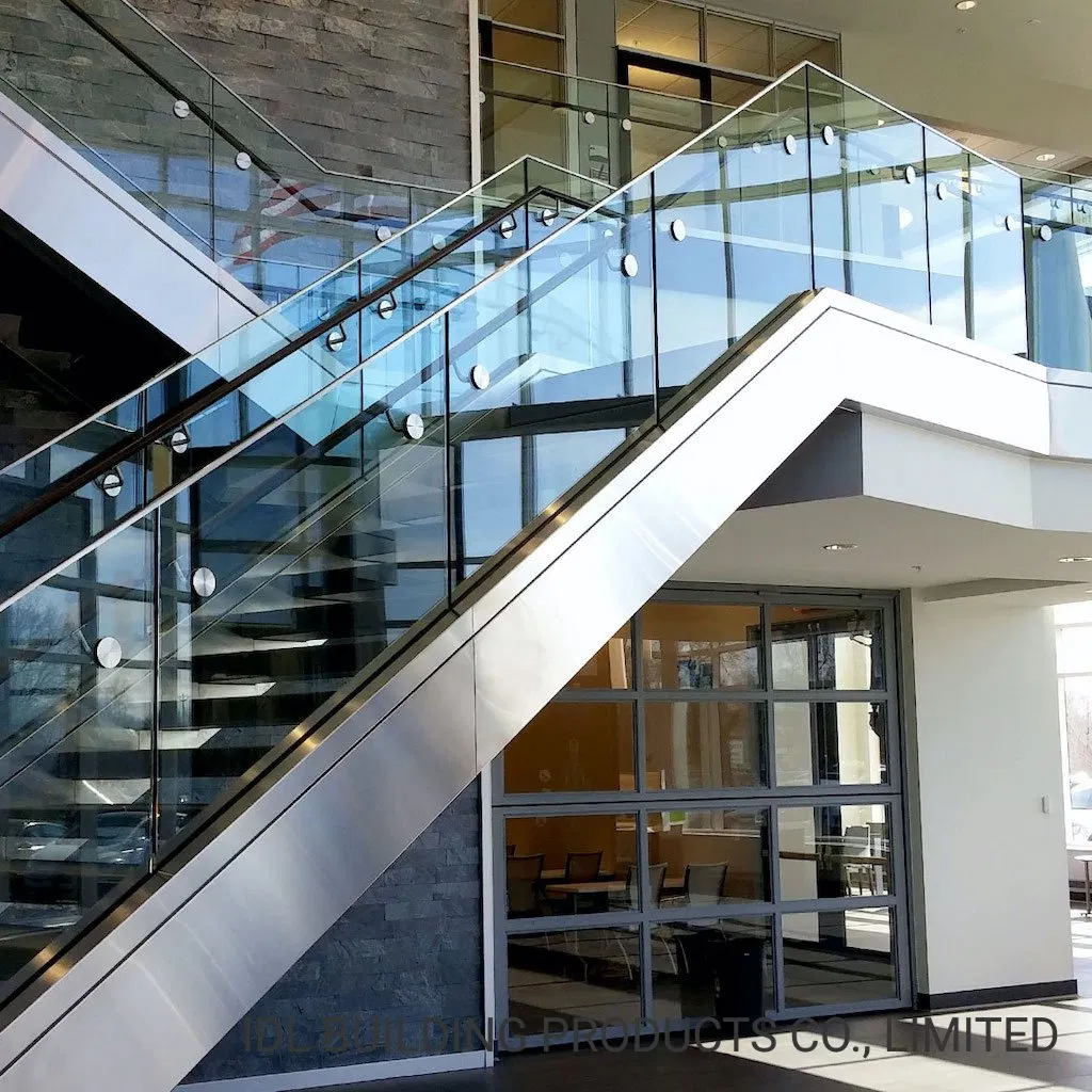 Modern Wooden Tread Stainless Steel Decorative with Glass Railings/Handrail for Home