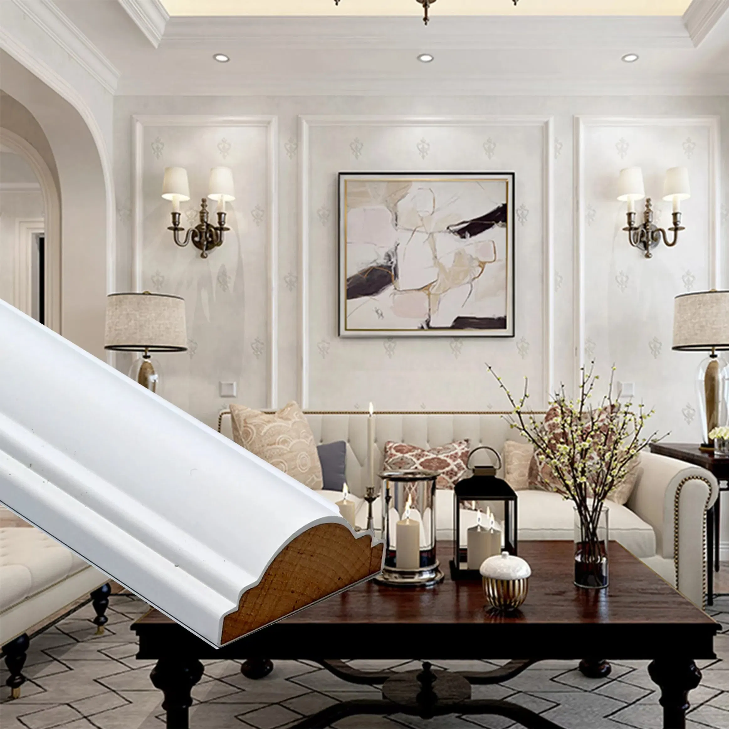 Molduras Pared Wholesale Waterproof White Decorative Primed Wood Moulding Decoration Wall Trim Baseboard Wood Molding Moulding