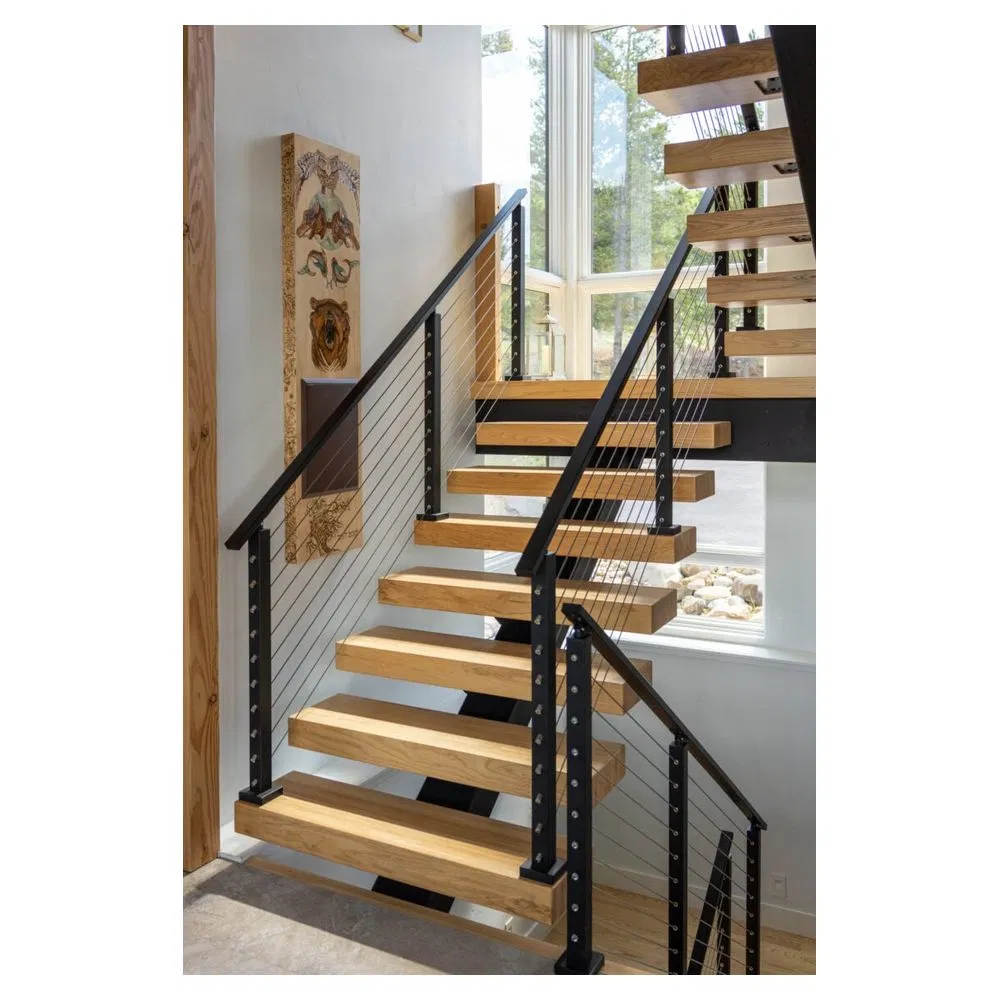 Adjustable Stringer Stairs Simple and Stylish Design Solid Wood Treads