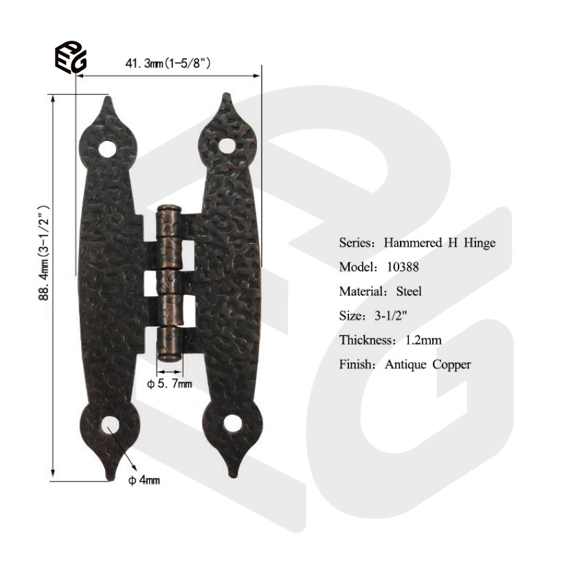 1.5mm Antique Brass H Hinge 3-1/2" for Decorative Door/Window Shutter Application