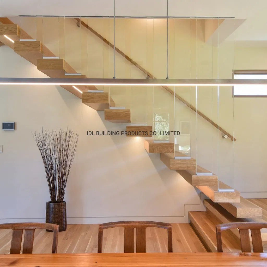 Modern Customized Steel Handrail with Wooden Floating Stair Treads