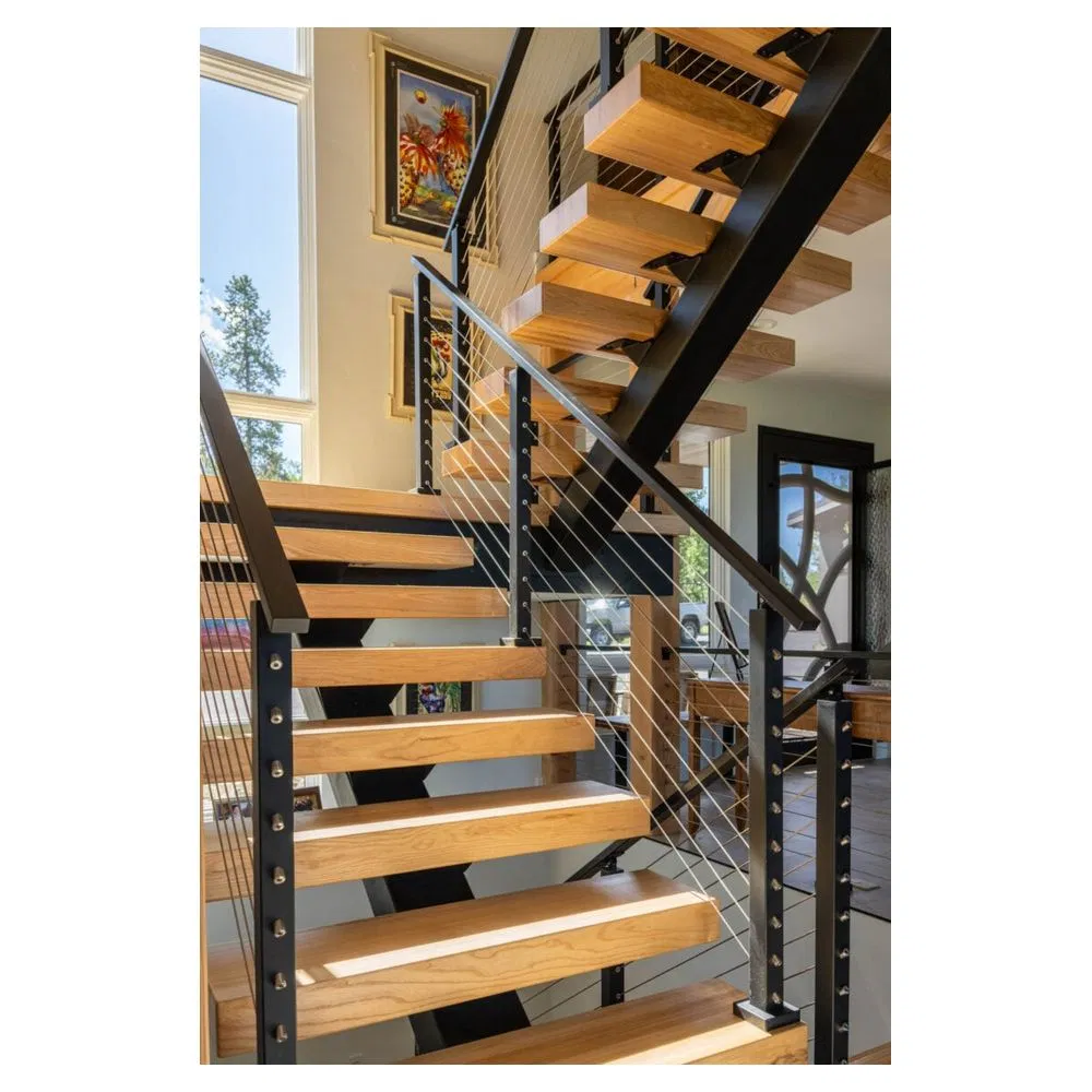 Adjustable Stringer Stairs Simple and Stylish Design Solid Wood Treads