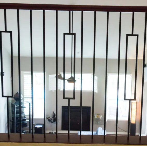 Wrought Iron Single Rectangle Laser Baluster Stair Railing Satin Finish Steel Handrail for Deck