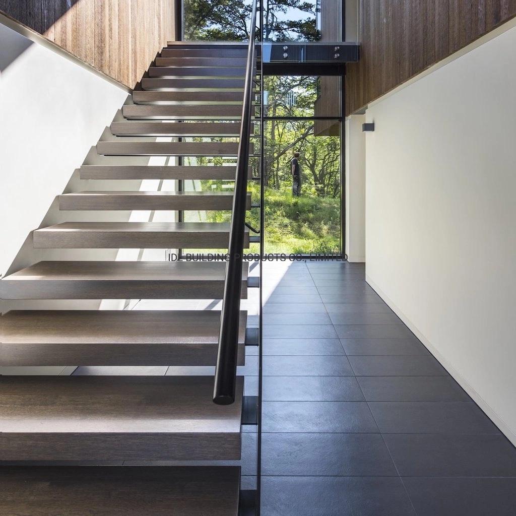 Modern Customized Steel Handrail with Wooden Floating Stair Treads