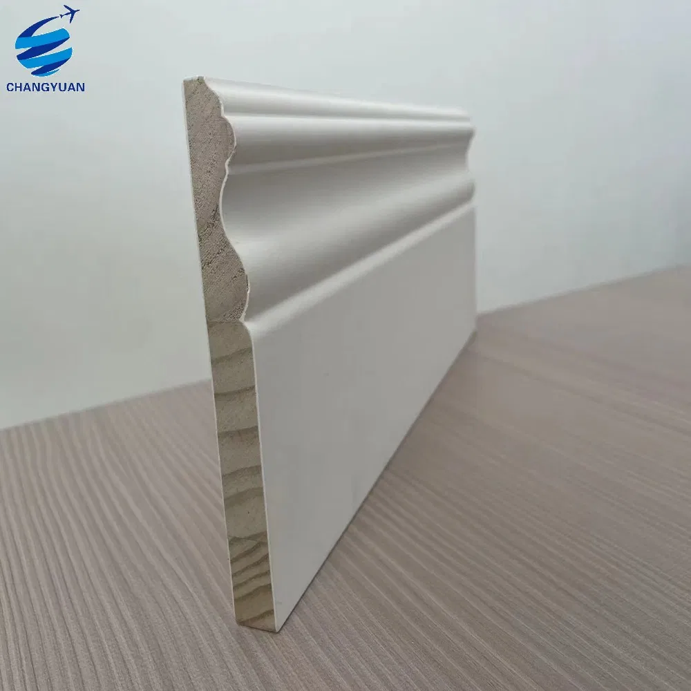 White Primed Solid Wood Mouldings Baseboard Interior Decoration Waterproof Pine Wood Skirting Board Painted Mouldings for Interior Decoration