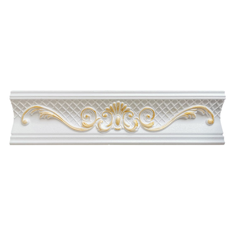 Gold Fancy Flower Embossed Polystyrene Cornice Design Decorative Crown Moulding