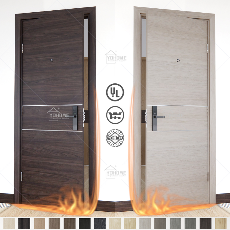 Ulc S104 Listed Interior HDF Flush Fire Rated Internal Solid Wooden Apartment Door Soundproofing Hotel Door and Frame
