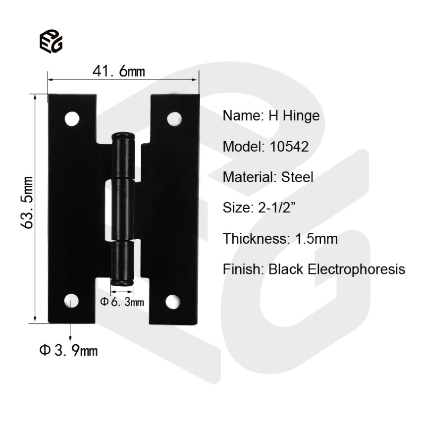 1.5mm Black Electrophoresis Steel H Hinge 2-1/2" for Shed Door/Window Shutter