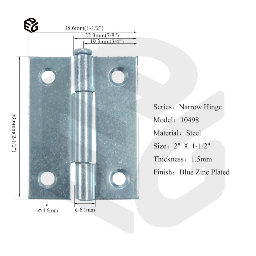 1.0mm Polished Brass Plated Narrow Hinge 1-1/2" for Cabinet Door/Window Shutter Factory Direct