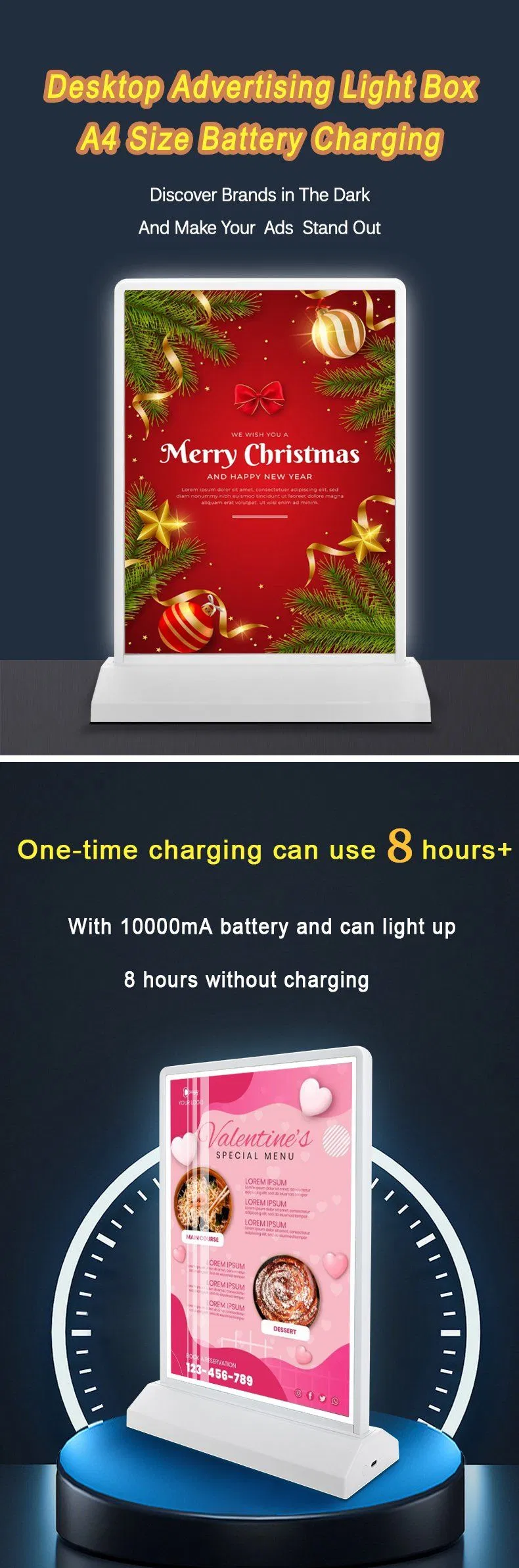 A4 Double Sided Advertising LED Menu Board