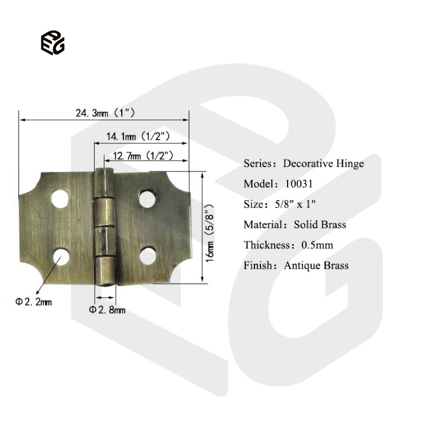 1 Inch Small Polished Solid Brass Decorative Hinge for Jewelry Box Cabinet Window Shutter