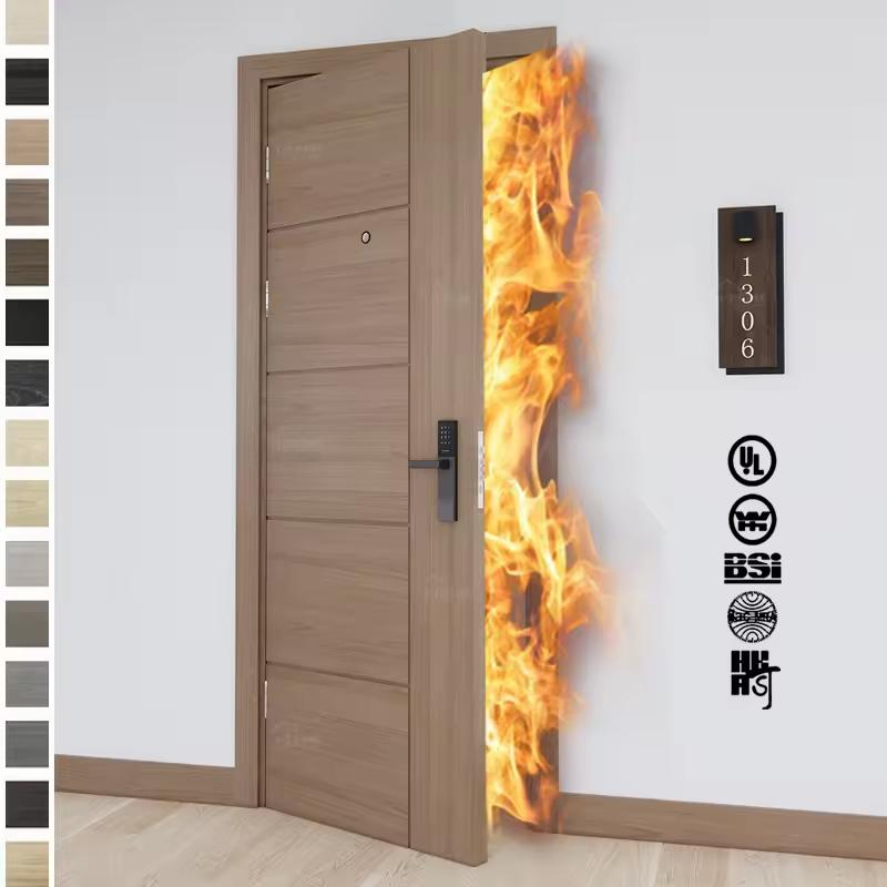 China Top Manufacturer Custom Interior Soundproof Fireproof Wood Door and Wood Frame for Apartment Hotel Fire Rated Wooden Fire Doors