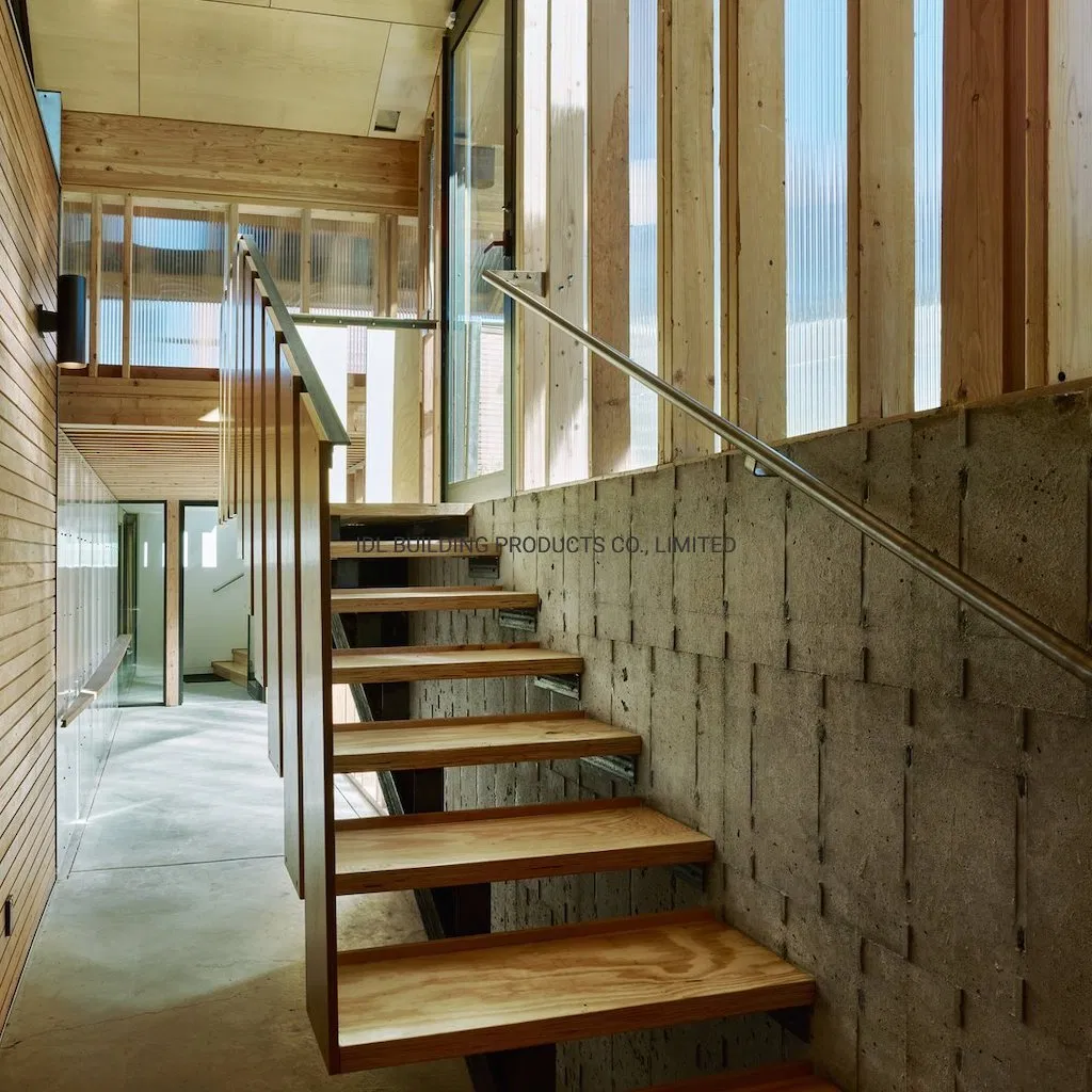 Modern Customized Steel Handrail with Wooden Floating Stair Treads