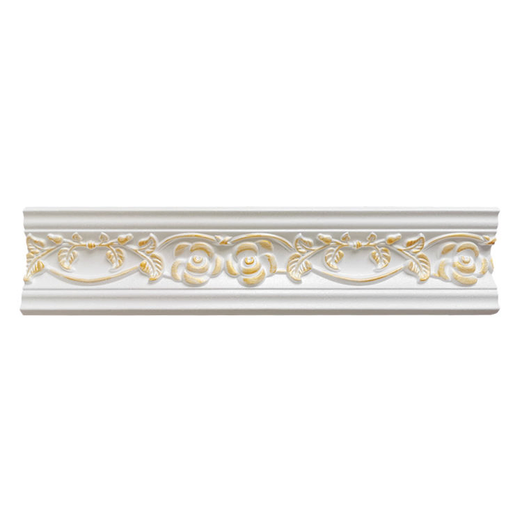 Gold Fancy Flower Embossed Polystyrene Cornice Design Decorative Crown Moulding