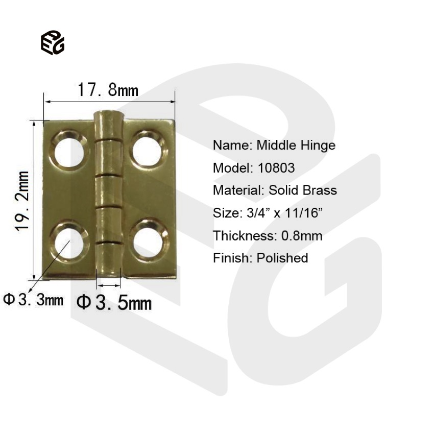 Solid Brass Broad Hinge for Interior Doors, Cabinet Doors and Window Shutters
