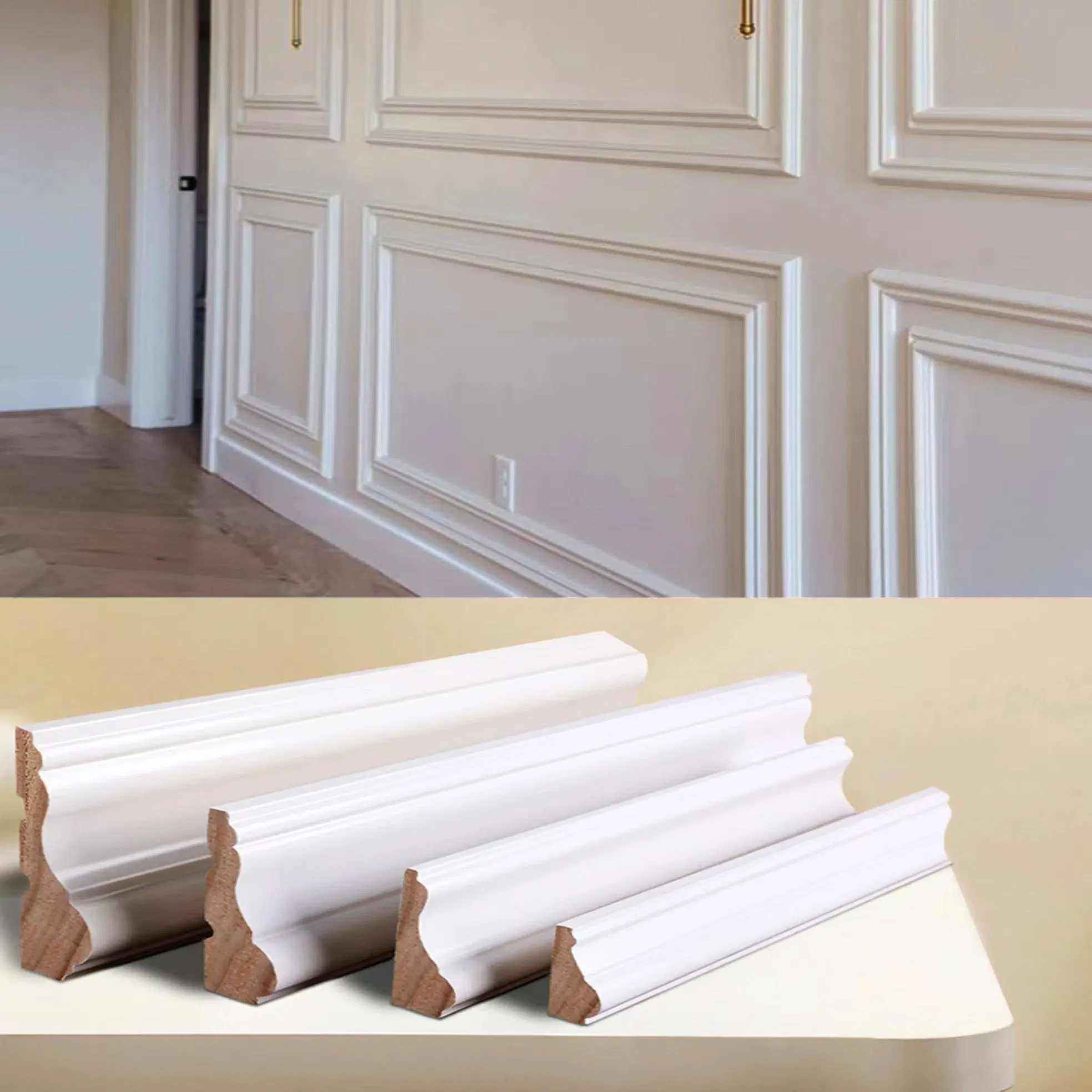 Molduras Pared Wholesale Waterproof White Decorative Primed Wood Moulding Decoration Wall Trim Baseboard Wood Molding Moulding